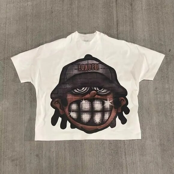 Cartoon Characters Face Teeth Printed Streetwear T Shirt - Picture 1 of 7